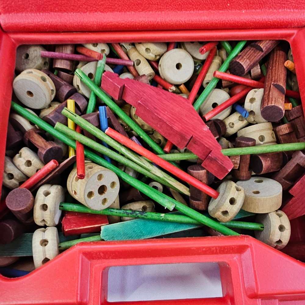 Vintage TinkerToy Wooden Building Set Mixed Lot 1985 Lego Systems w Lego Case